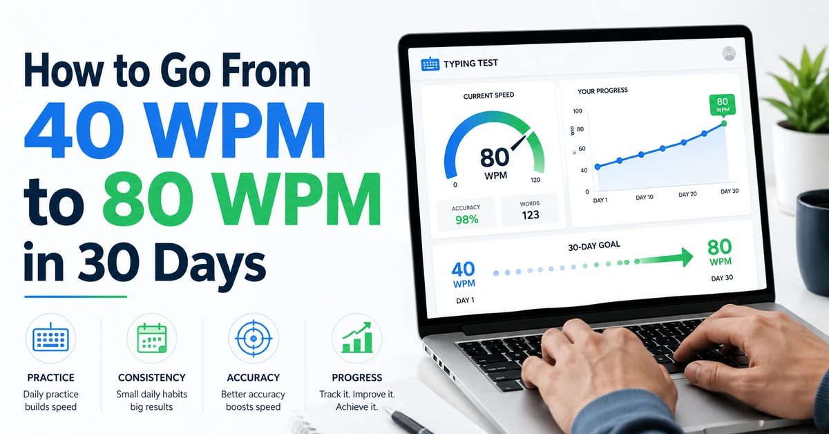 increase typing speed from 40 to 80 WPM